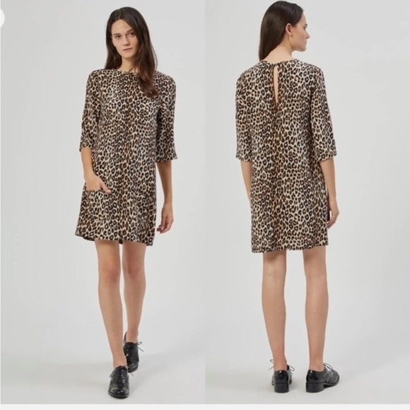 Equipment Femme Silk Aubrey Shift Mini Dress in Animal Print - Size Small - Picture 1 of 12